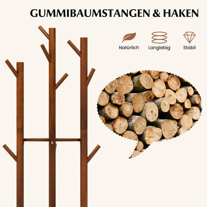 Garderobenständer, Kleiderständer Holz, Garderobenständer Holz, Drehbarer, mit 3 Ablagefächern & 9 Haken, Costway, 6