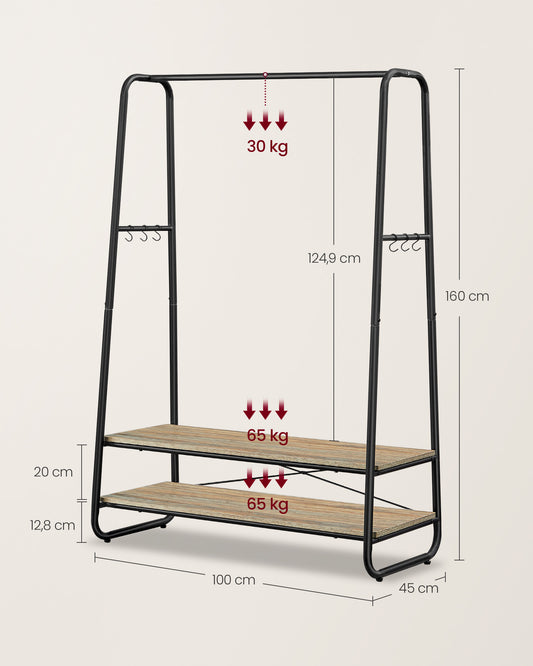 Garderobenständer mit 2 Ablagen, Schwerlast Kleiderständer, bis 190 kg belastbar, Garderobe Flur, VASAGLE, 1