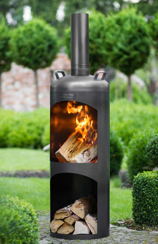 Gartenofen, Gartenkamin, dekorativer Gartenkamin mit FireView für Garten und Terrasse, Feuerresistenter, Cook King „FARO“, 1