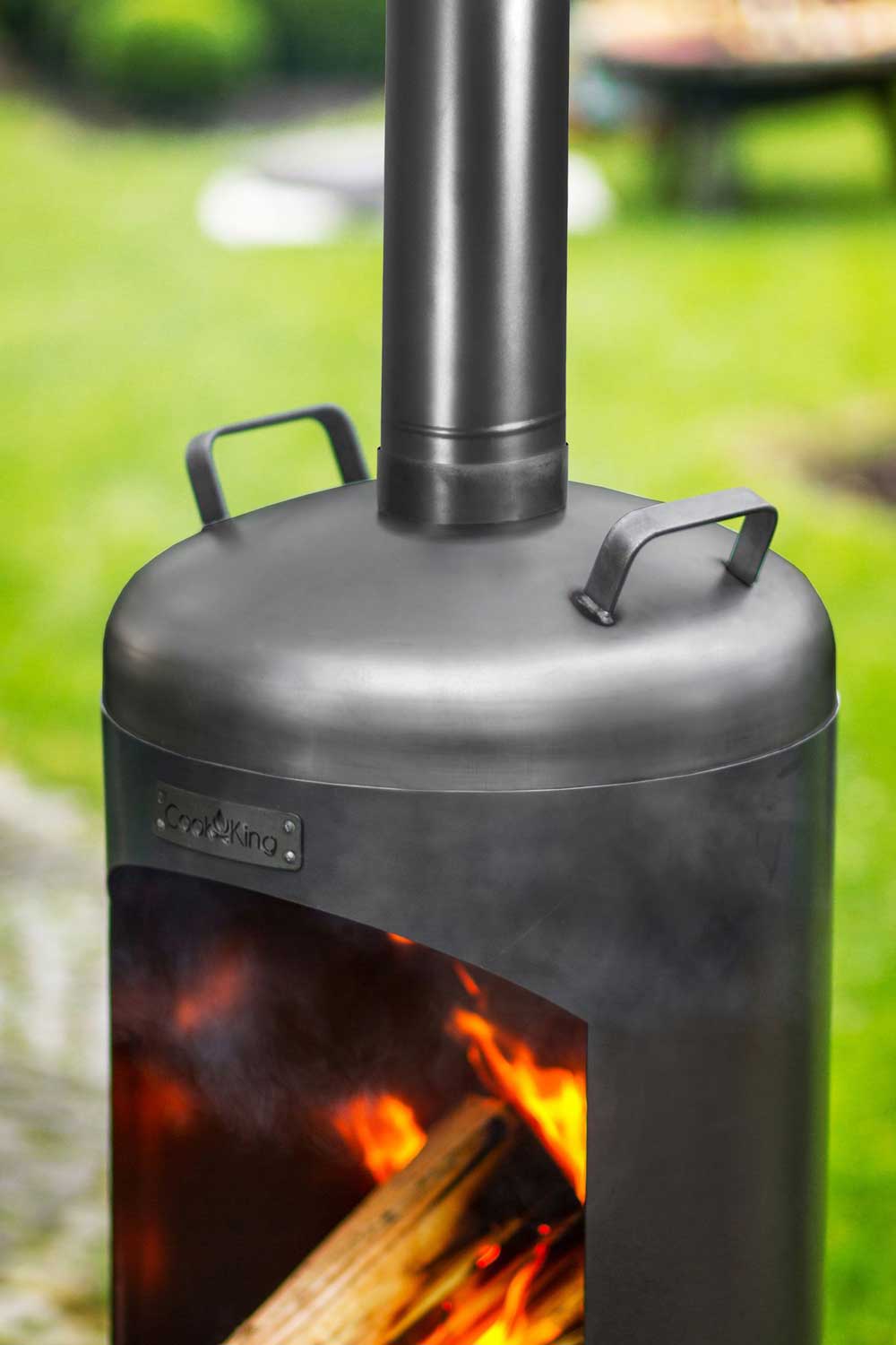 Gartenofen, Gartenkamin, dekorativer Gartenkamin mit FireView für Garten und Terrasse, Feuerresistenter, Cook King „FARO“, 3