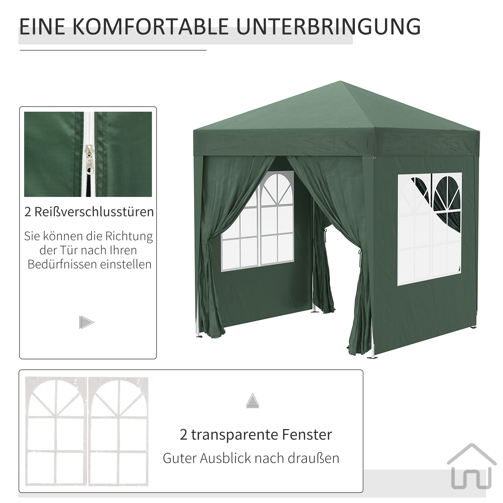 Gartenpavillon, Faltpavillon 2x2m, Pop Up Pavillon, Stabile Zelt, Gartenzelt inkl.Tragetasche, Dunkelgrün, Outsunny, 3