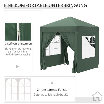 Gartenpavillon, Faltpavillon 2x2m, Pop Up Pavillon, Stabile Zelt, Gartenzelt inkl.Tragetasche, Dunkelgrün, Outsunny, 3