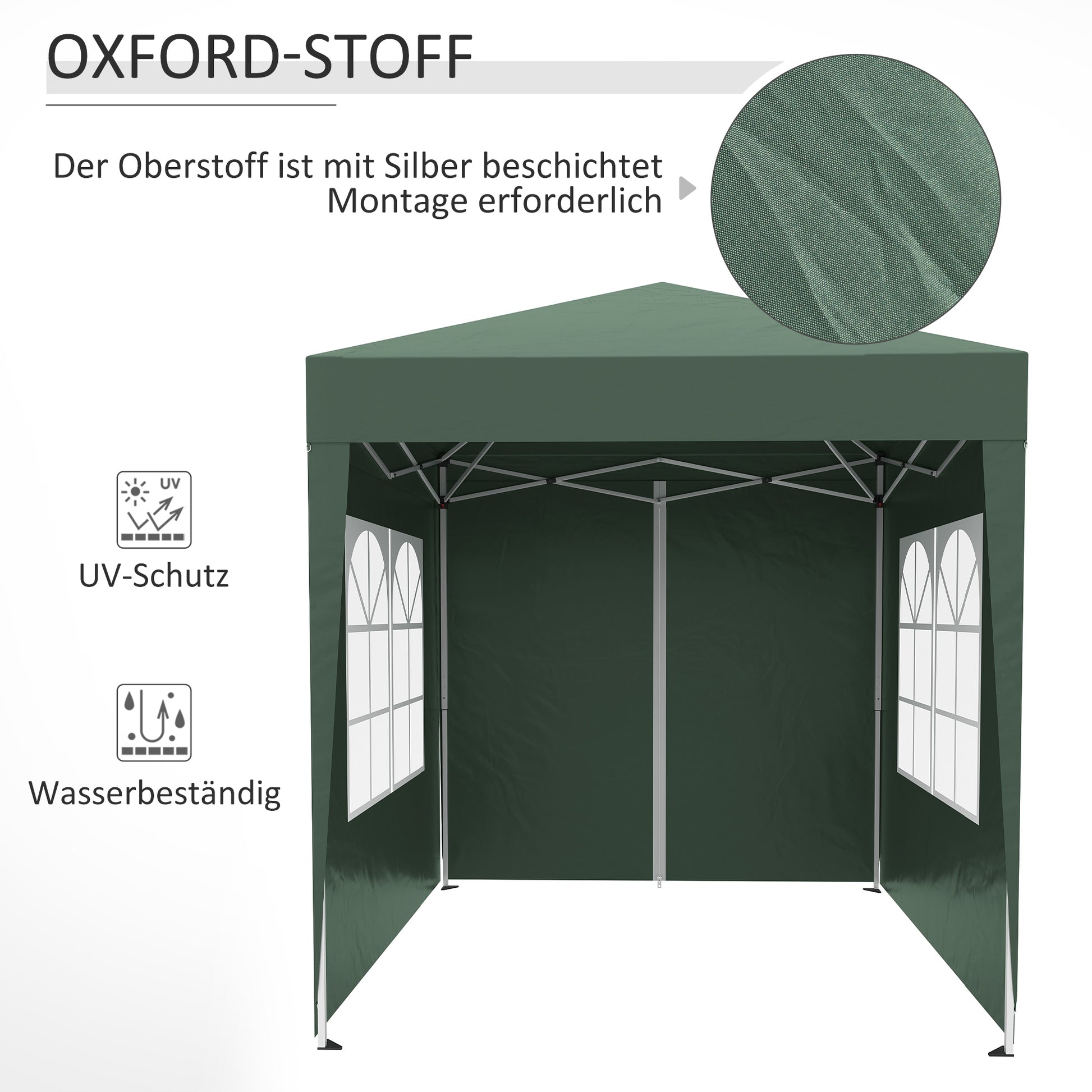 Gartenpavillon, Faltpavillon 2x2m, Pop Up Pavillon, Stabile Zelt, Gartenzelt inkl.Tragetasche, Dunkelgrün, Outsunny, 4