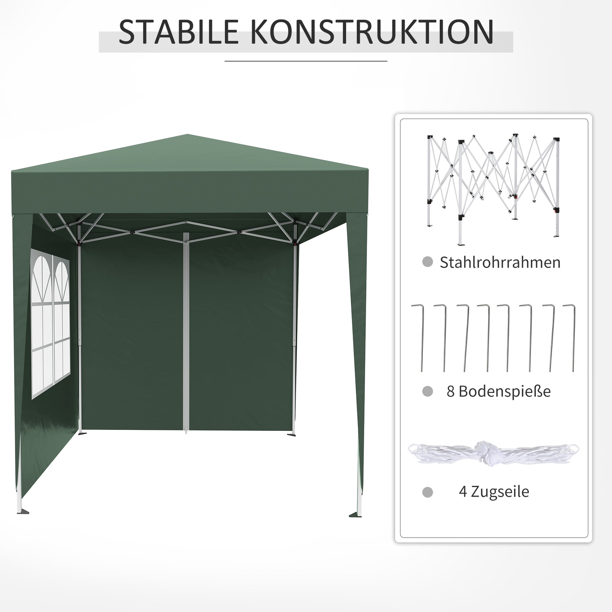 Gartenpavillon, Faltpavillon 2x2m, Pop Up Pavillon, Stabile Zelt, Gartenzelt inkl.Tragetasche, Dunkelgrün, Outsunny, 5
