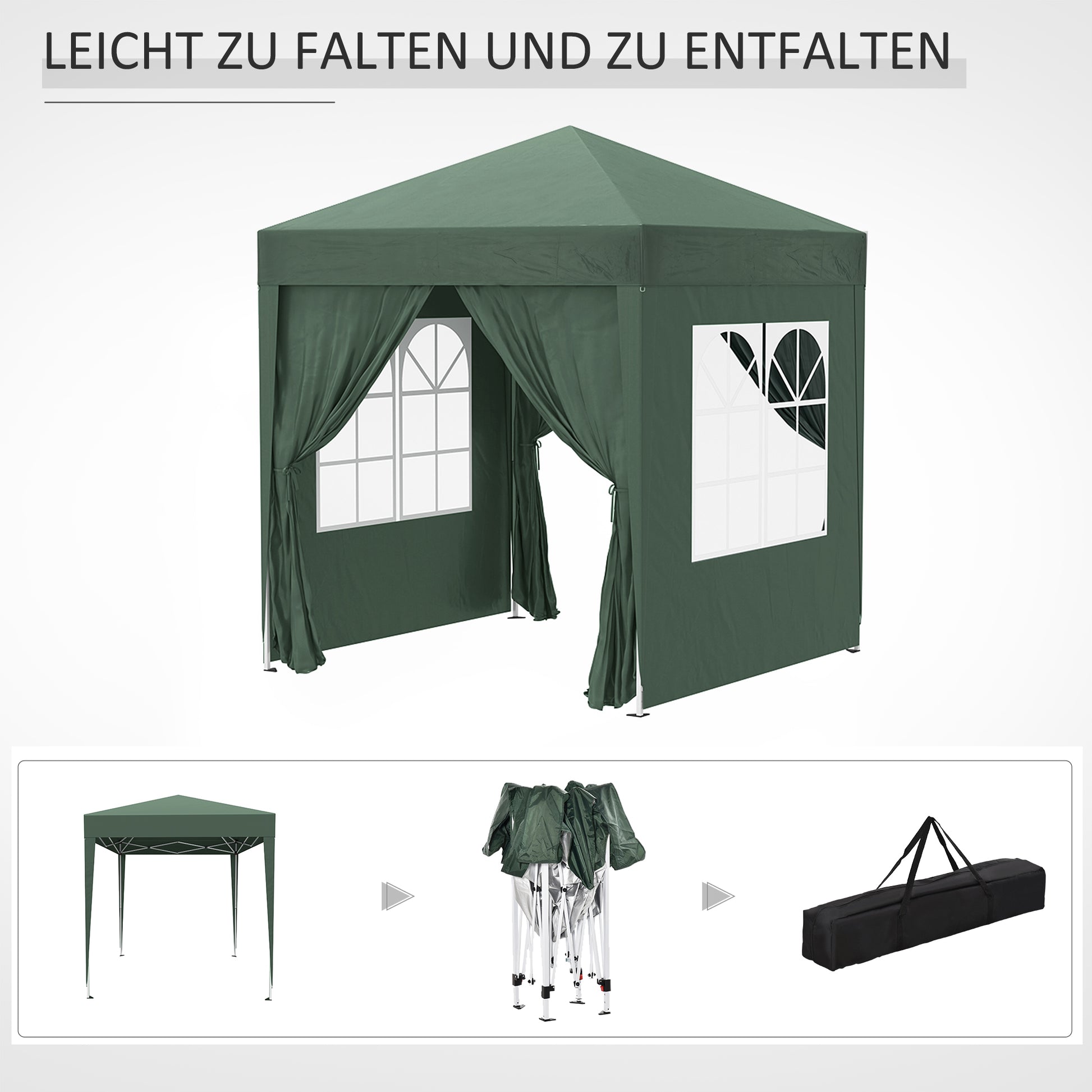 Gartenpavillon, Faltpavillon 2x2m, Pop Up Pavillon, Stabile Zelt, Gartenzelt inkl.Tragetasche, Dunkelgrün, Outsunny, 6