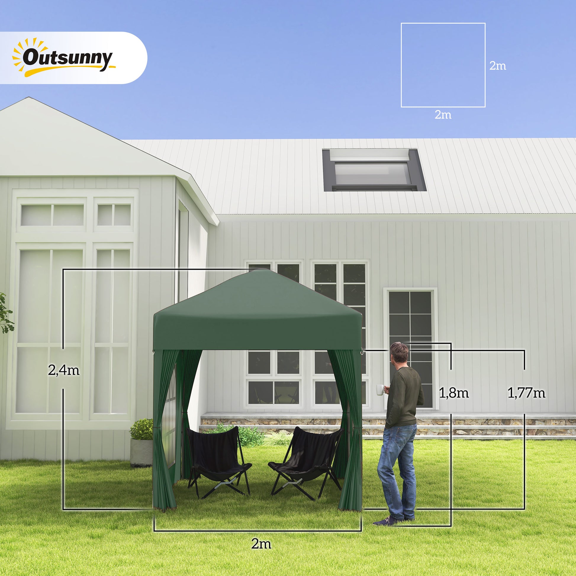Gartenpavillon, Faltpavillon 2x2m, Pop Up Pavillon, Stabile Zelt, Gartenzelt inkl.Tragetasche, Dunkelgrün, Outsunny, 8