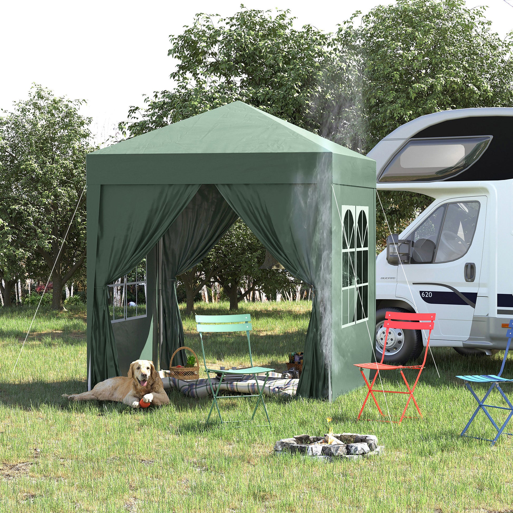 Gartenpavillon, Faltpavillon 2x2m, Pop Up Pavillon, Stabile Zelt, Gartenzelt inkl.Tragetasche, Dunkelgrün, Outsunny, 9