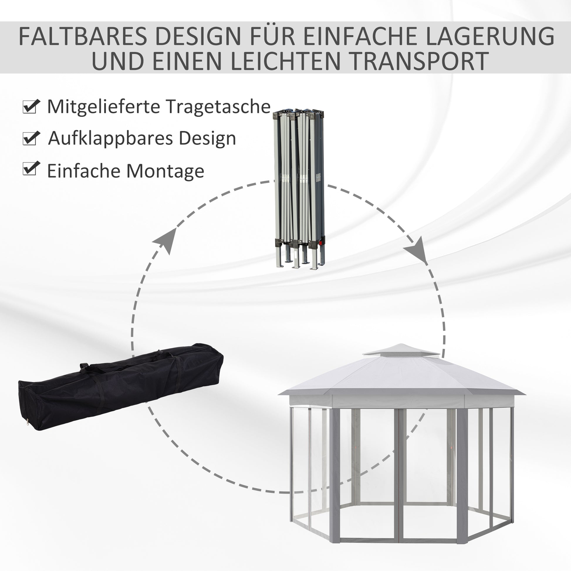 Gartenpavillon, Faltpavillon, Faltpavillon 4x4 m, Stabile Zelt, Pop-Up-Zelt Partyzelt inkl. Tragetasche, Grau, Outsunny, 3