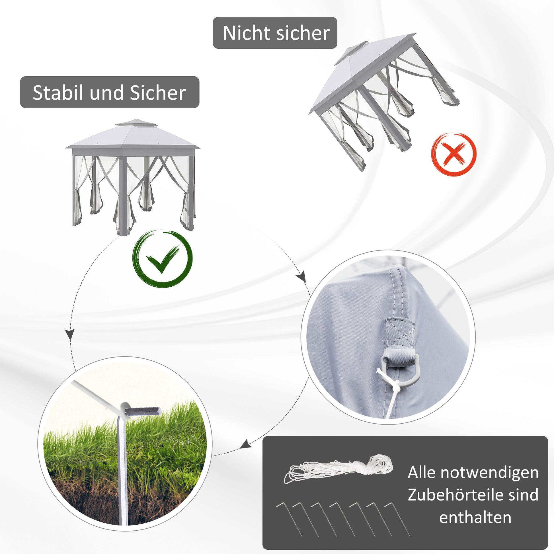Gartenpavillon, Faltpavillon, Faltpavillon 4x4 m, Stabile Zelt, Pop-Up-Zelt Partyzelt inkl. Tragetasche, Grau, Outsunny, 4