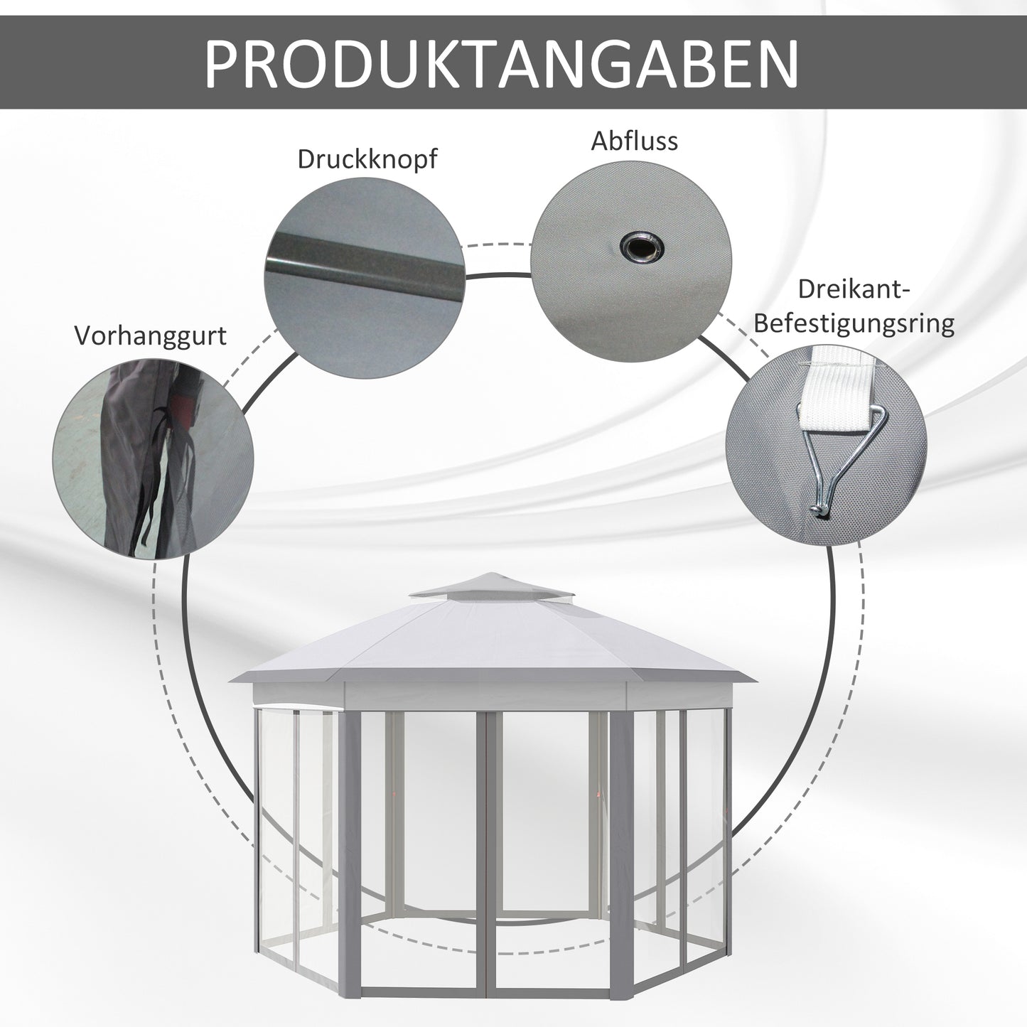 Gartenpavillon, Faltpavillon, Faltpavillon 4x4 m, Stabile Zelt, Pop-Up-Zelt Partyzelt inkl. Tragetasche, Grau, Outsunny, 5