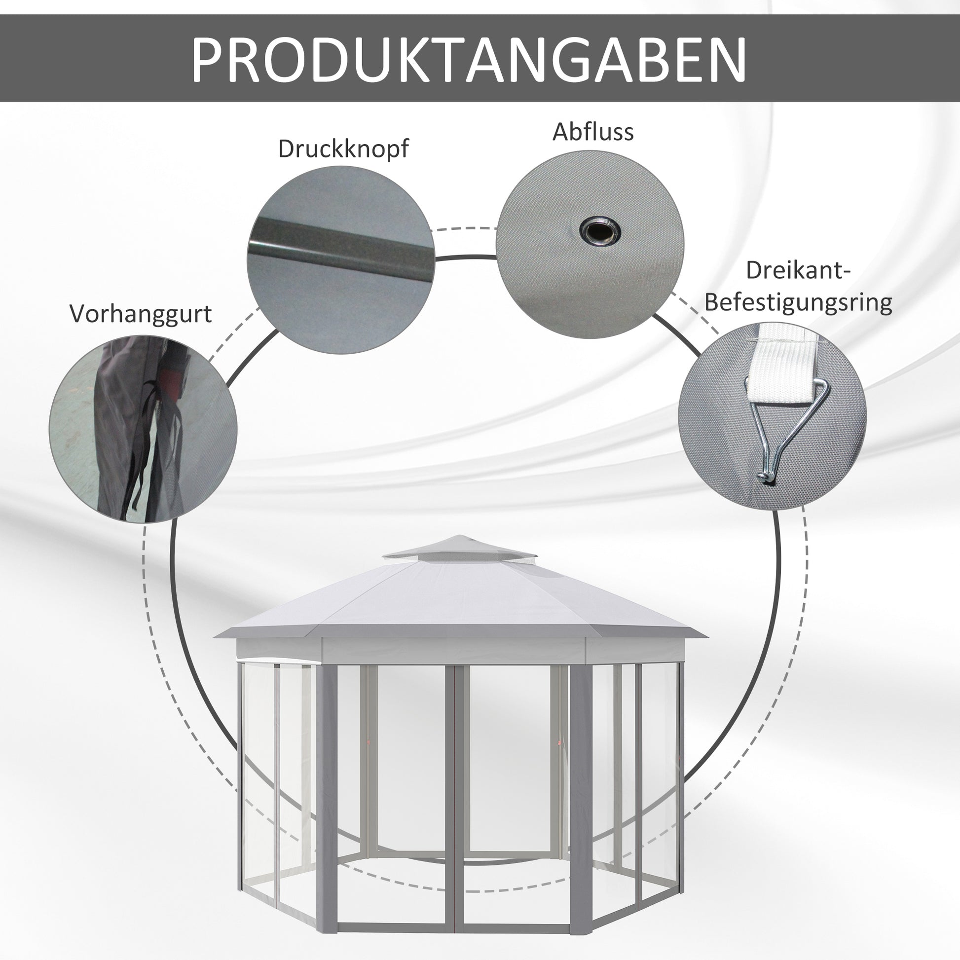 Gartenpavillon, Faltpavillon, Faltpavillon 4x4 m, Stabile Zelt, Pop-Up-Zelt Partyzelt inkl. Tragetasche, Grau, Outsunny, 5