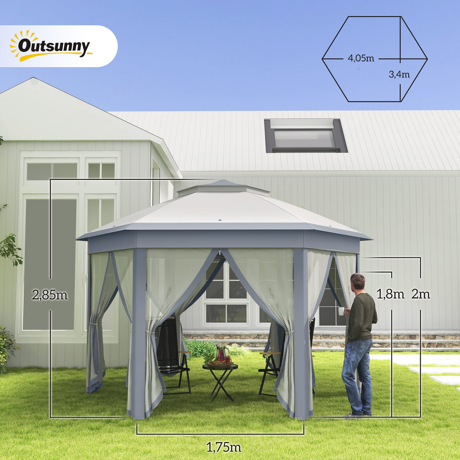 Gartenpavillon, Faltpavillon, Faltpavillon 4x4 m, Stabile Zelt, Pop-Up-Zelt Partyzelt inkl. Tragetasche, Grau, Outsunny, 9