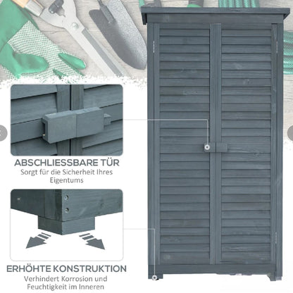 Gartenschrank Holz, Outdoor Schrank, Terrassenschrank, Gerätehaus mit Pultdach, Bitumenpappe, Grau, Outsunny, 10