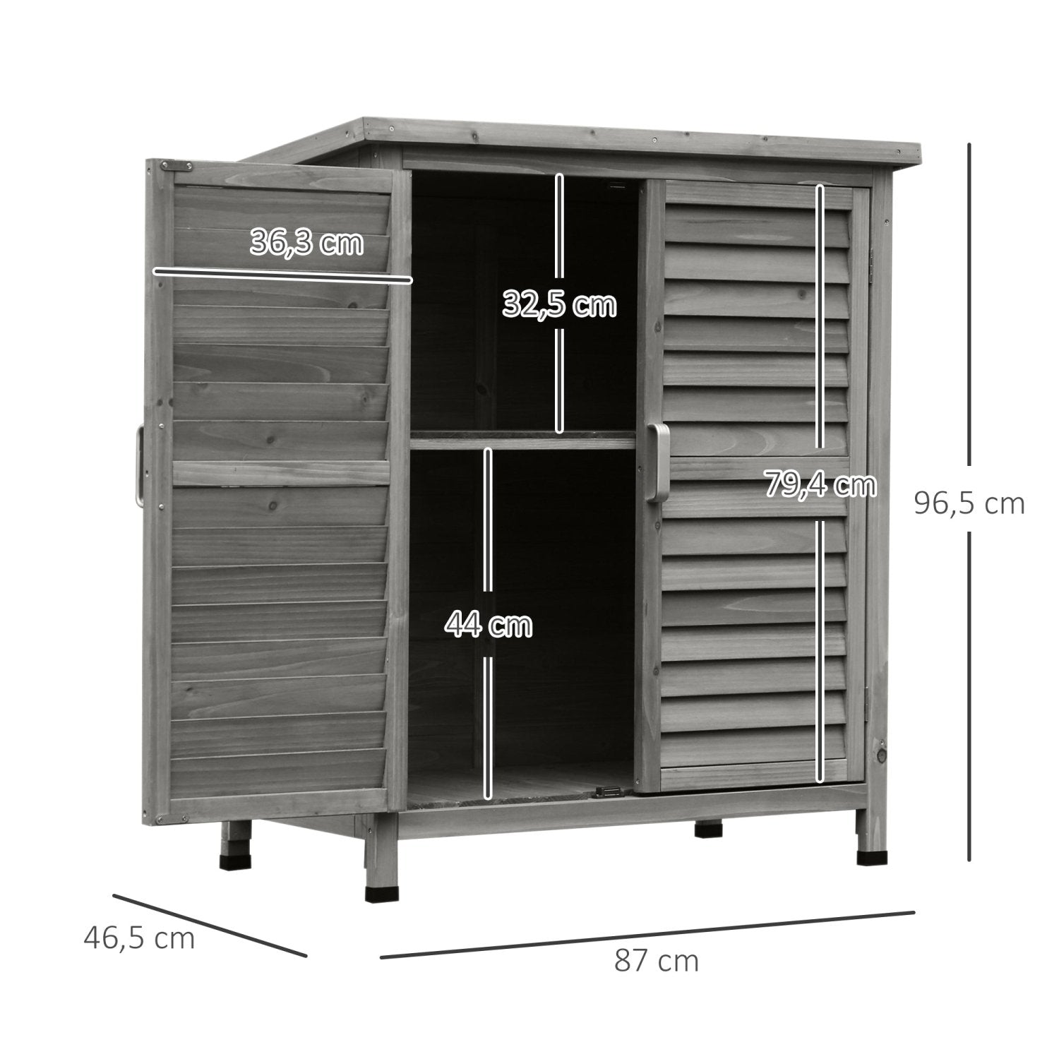 Gartenschrank Holz, Outdoor schrank, Gartenschrank Wetterfest, Gerätehaus, Geräteschrank, Grau, Outsunny, 5