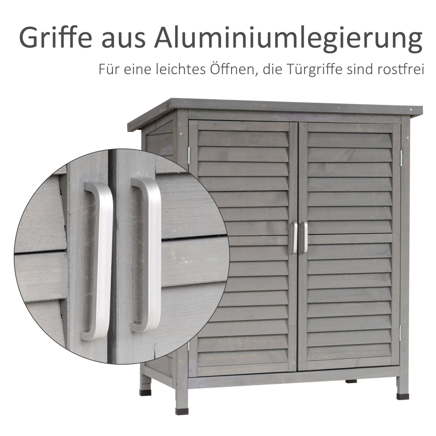 Gartenschrank Holz, Outdoor schrank, Gerätehaus, Geräteschuppen, Geräteschrank Holzhütte Pultdach, Grau, Outsunny, 6