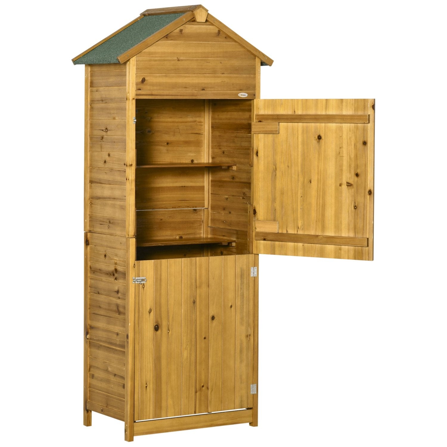 Gartenschrank Holz, Outdoor schrank, Geräteschrank, Gartenschrank, Gartenhaus, 2 Regale, wetterfest, 2 Türen, Outsunny