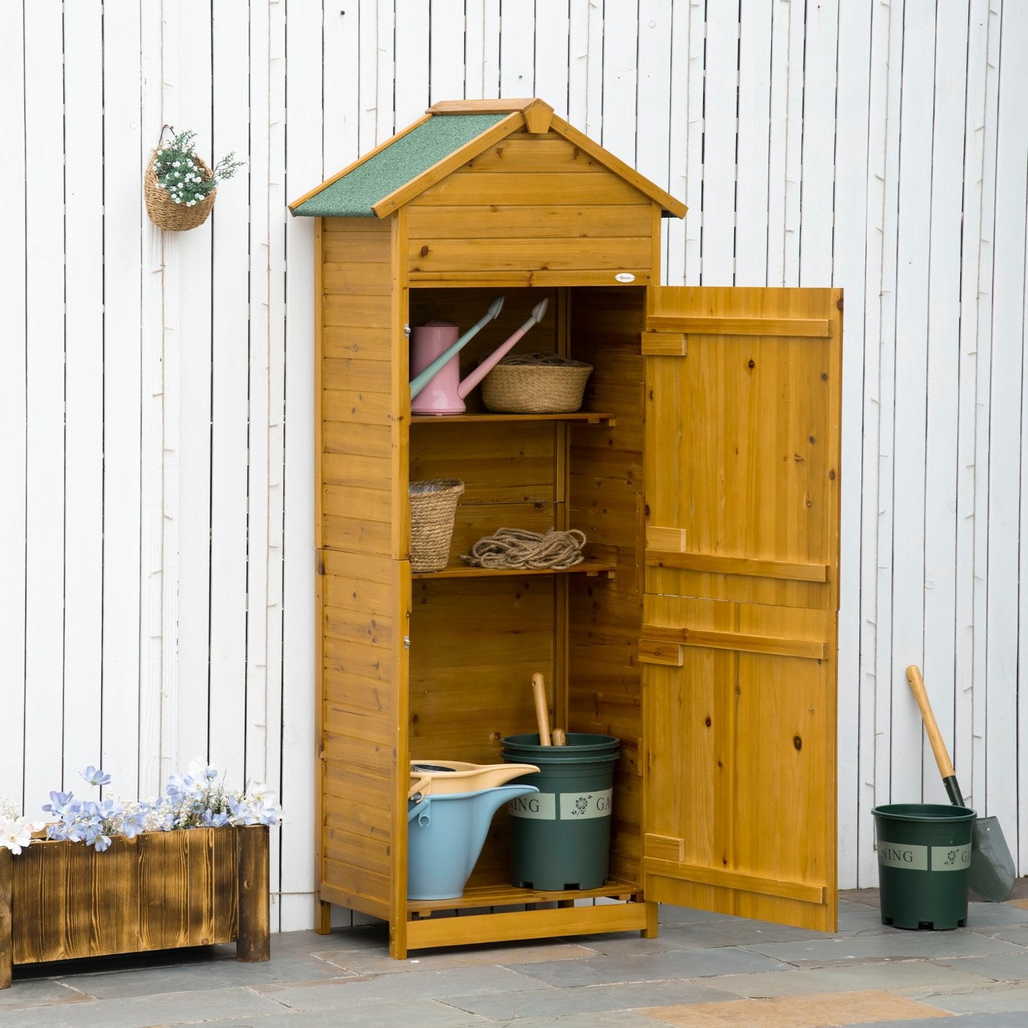 Gartenschrank Holz, Outdoor schrank, Geräteschrank, Gartenschrank, Gartenhaus, 2 Regale, wetterfest, 2 Türen, Outsunny, 1