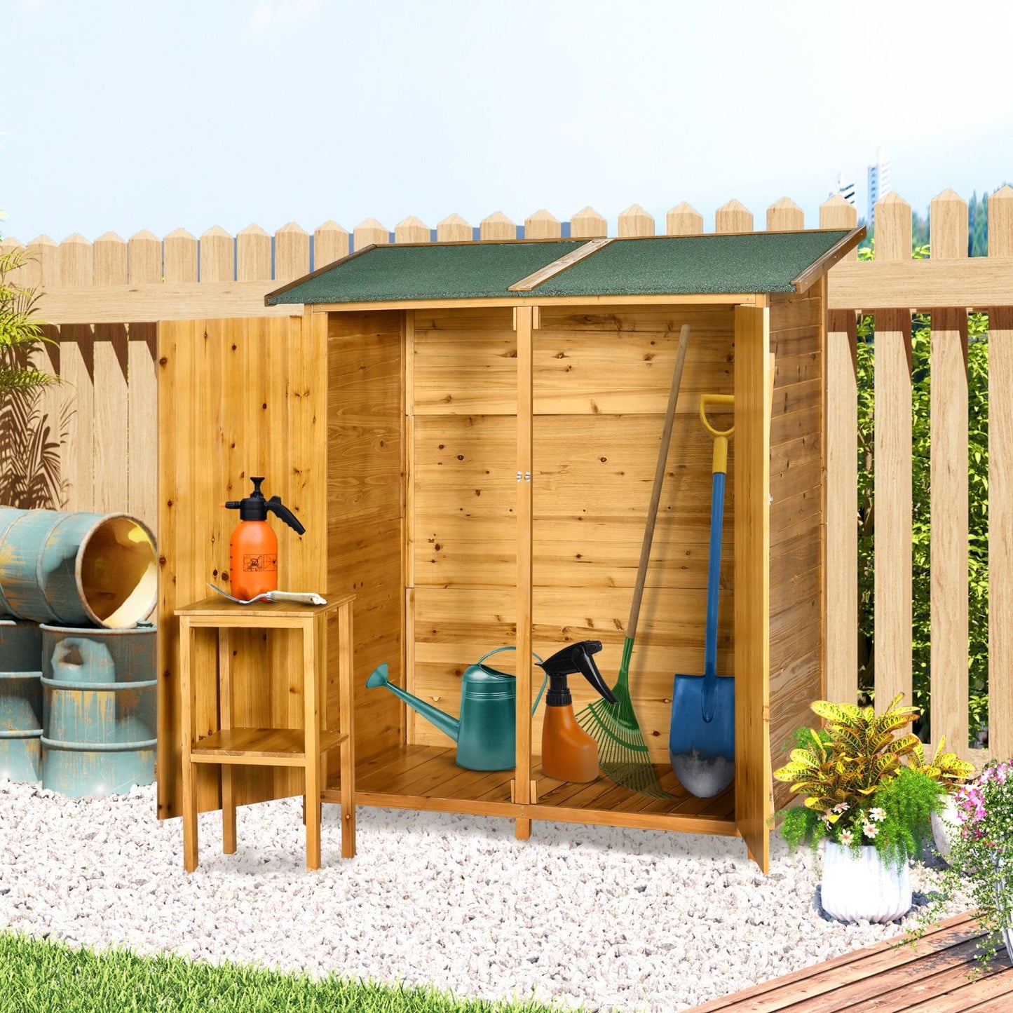 Gartenschrank Holz, Outdoor Schrank, Gartenschrank Wetterfest, Geräteschuppen, 2 Tür Geräteschrank, Outsunny, 2