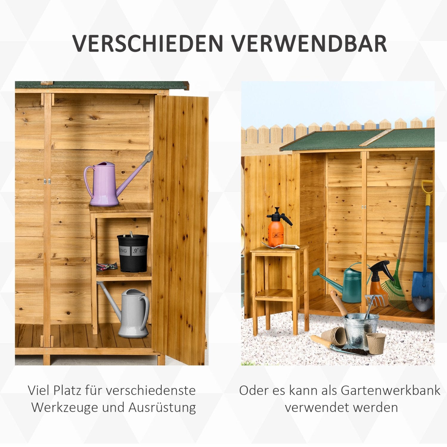 Gartenschrank Holz, Outdoor Schrank, Gartenschrank Wetterfest, Geräteschuppen, 2 Tür Geräteschrank, Outsunny, 3