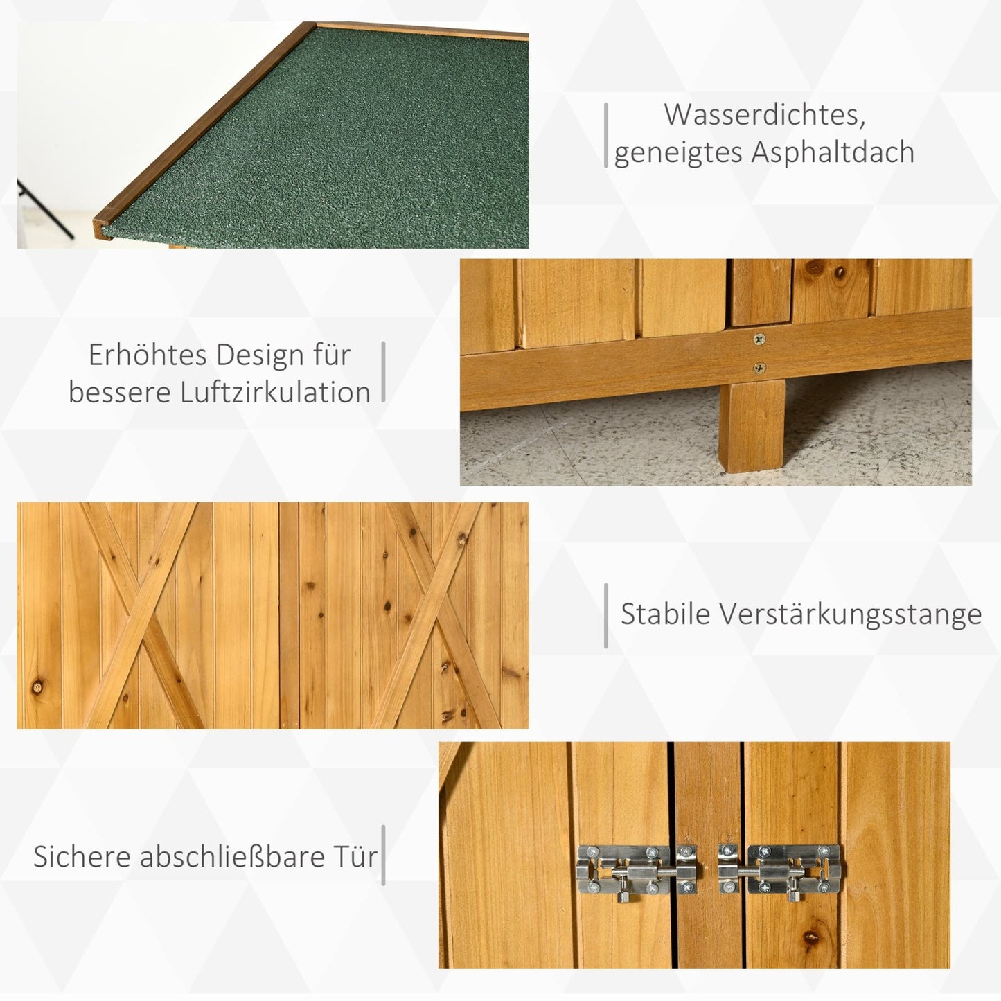 Gartenschrank Holz, Outdoor Schrank, Gartenschrank Wetterfest, Geräteschuppen, 2 Tür Geräteschrank, Outsunny, 4