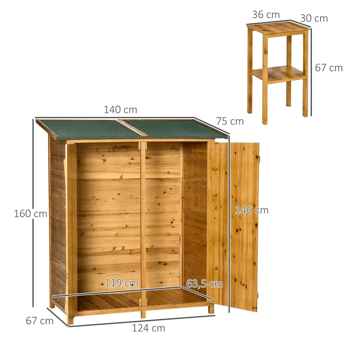 Gartenschrank Holz, Outdoor Schrank, Gartenschrank Wetterfest, Geräteschuppen, 2 Tür Geräteschrank, Outsunny, 8