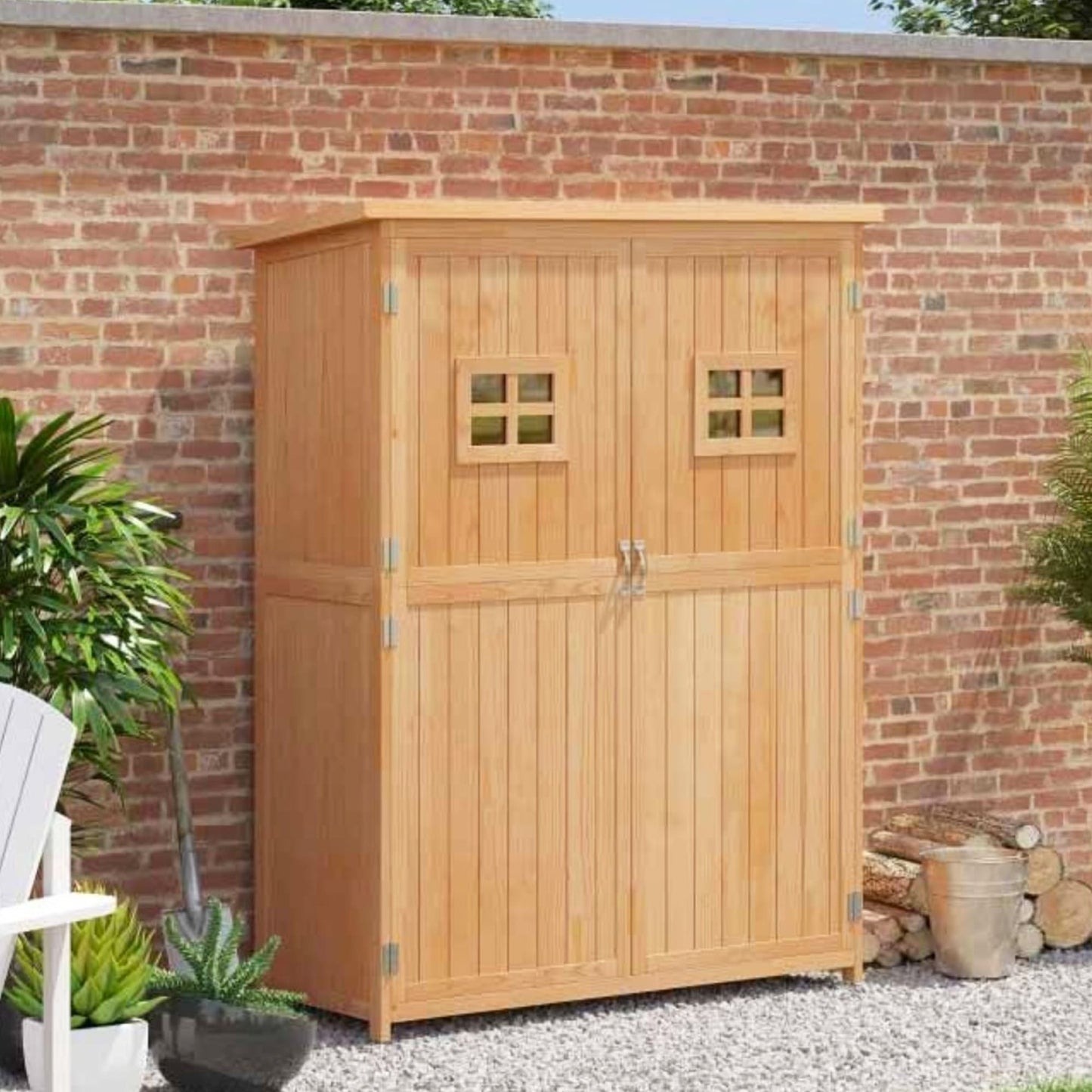 Gartenschrank Holz, Outdoor schrank, Terrassenschrank, Geräteschuppen holz, Gerätehaus Geräteschrank Pultdach, Outsunny, 4