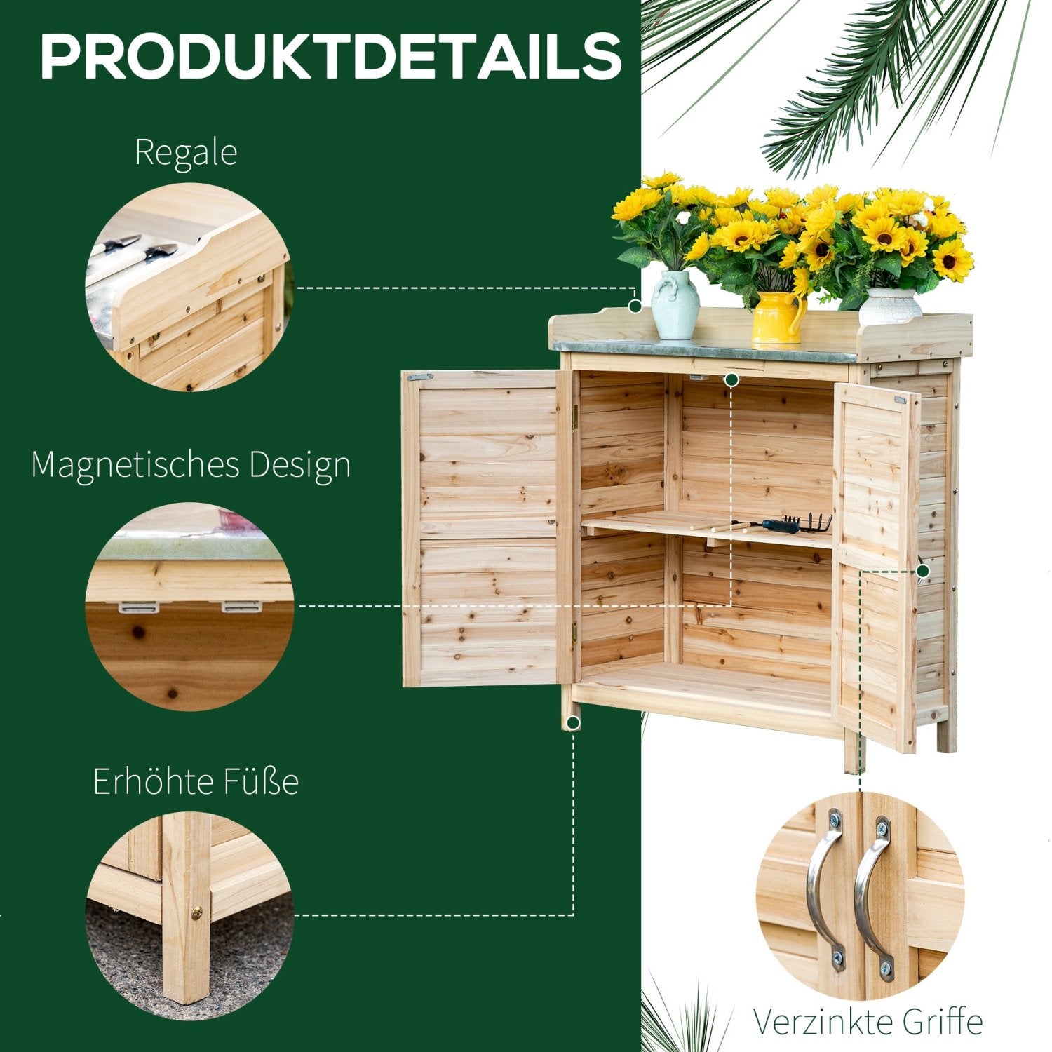 Gartenschrank Holz, Outdoor schrank, Werkzeugschrank, Pflanztisch mit Unterschrank, Geräteschrank, Natur , Outsunny, 1