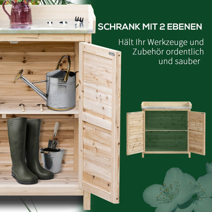 Gartenschrank Holz, Outdoor schrank, Werkzeugschrank, Pflanztisch mit Unterschrank, Geräteschrank, Natur , Outsunny, 2