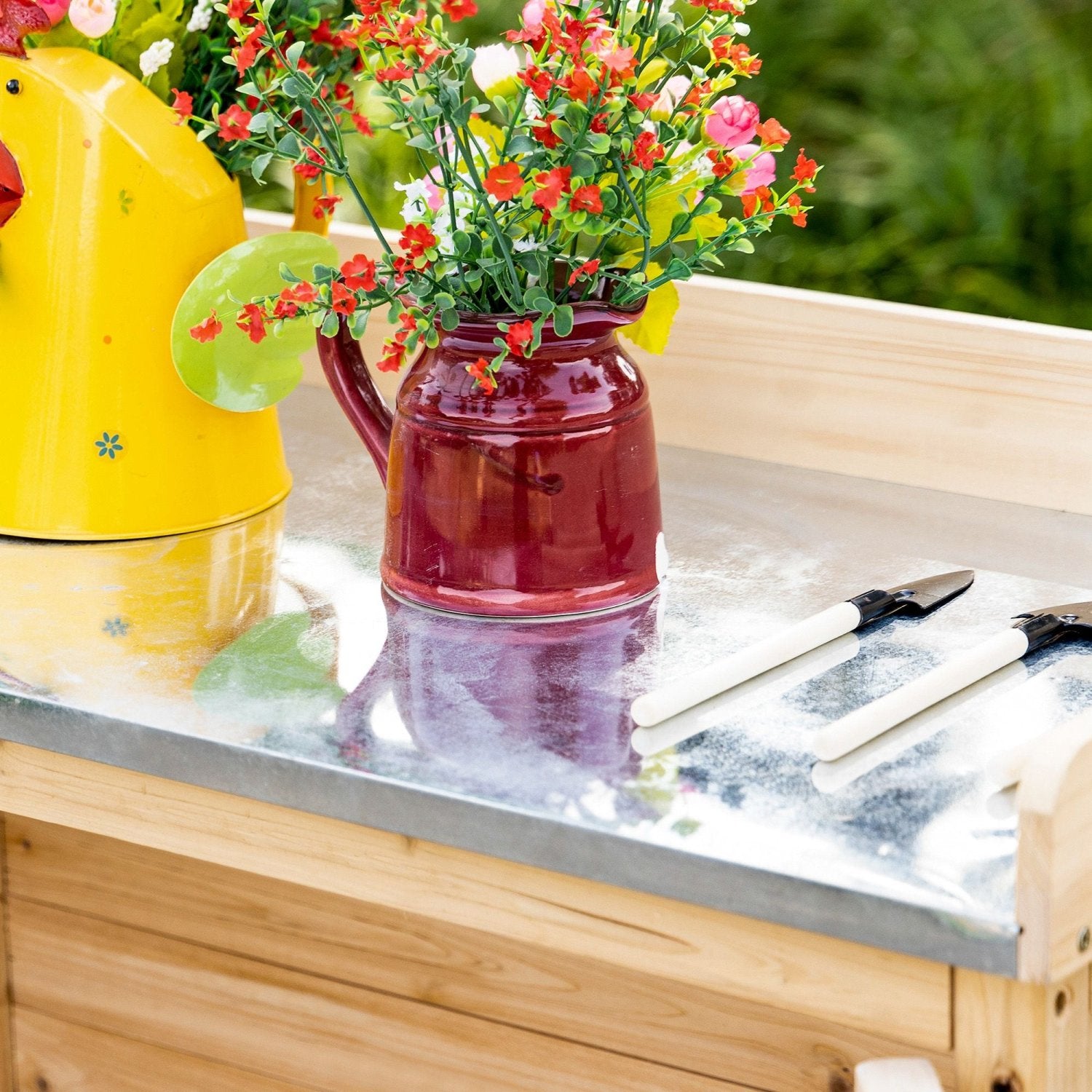 Gartenschrank Holz, Outdoor schrank, Werkzeugschrank, Pflanztisch mit Unterschrank, Geräteschrank, Natur , Outsunny, 3