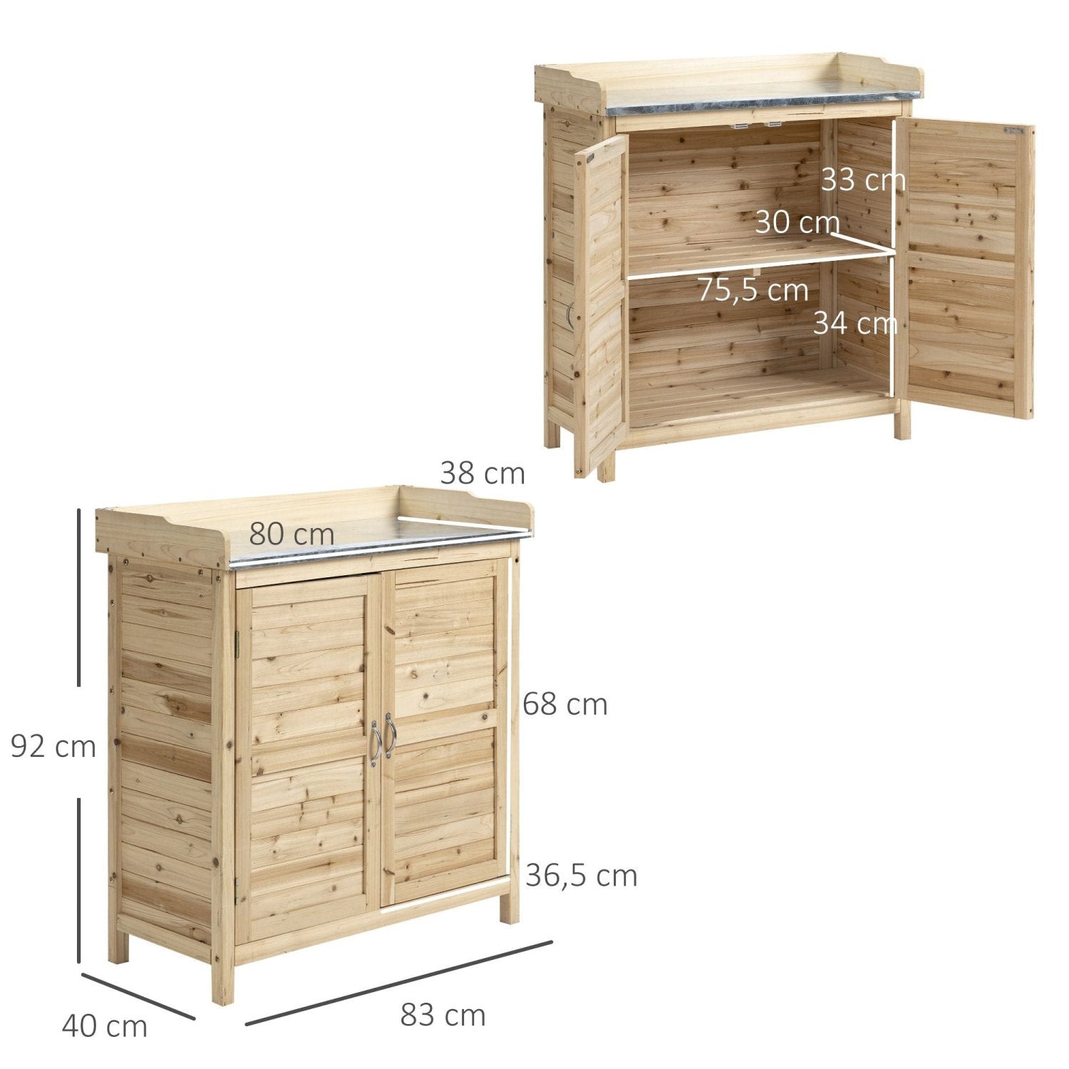 Gartenschrank Holz, Outdoor schrank, Werkzeugschrank, Pflanztisch mit Unterschrank, Geräteschrank, Natur , Outsunny, 4