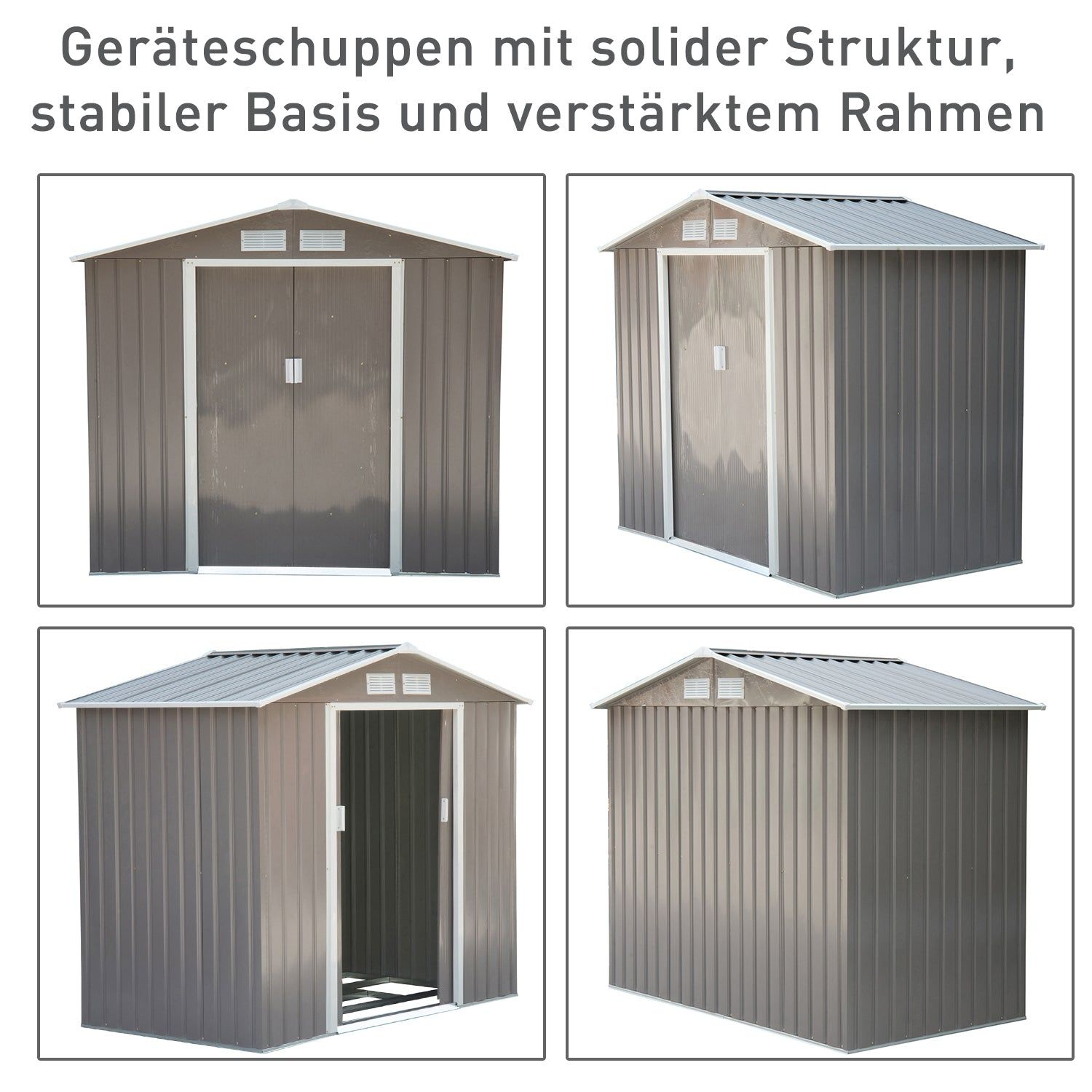 Geräteschuppen, Gartenschrank Wetterfest, Gerätehaus metall, mit Schiebetüren und Bodenrahmen, Outdoor schrank, Outsunny, 3