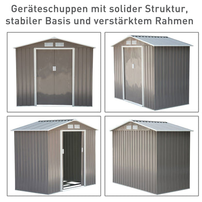 Geräteschuppen, Gartenschrank Wetterfest, Gerätehaus metall, mit Schiebetüren und Bodenrahmen, Outdoor schrank, Outsunny, 3