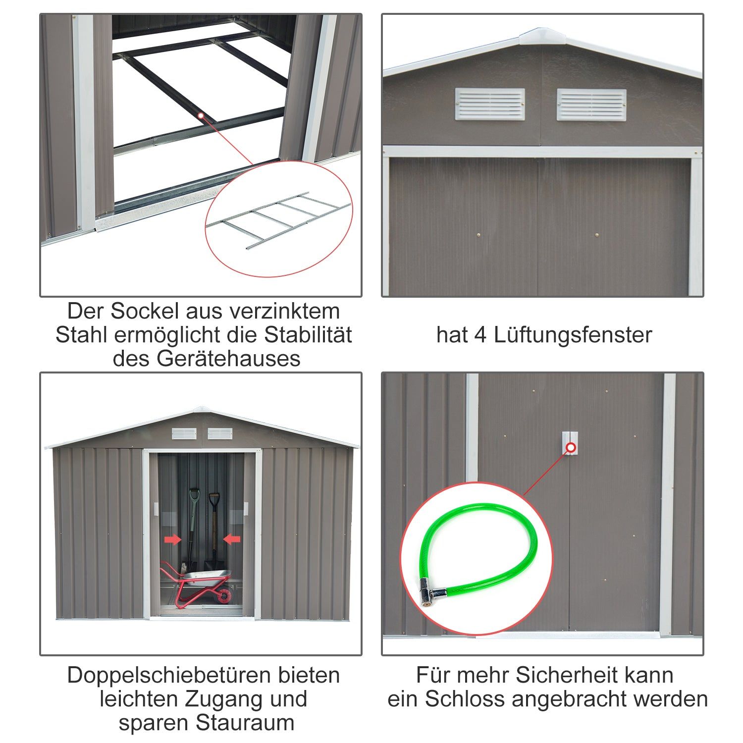 Gerätehaus, Gerätehaus metall, mit Bodenrahmen & Schiebetüren, Gartenschrank, Outdoor schrank, Geräteschuppen, Outsunny, 4