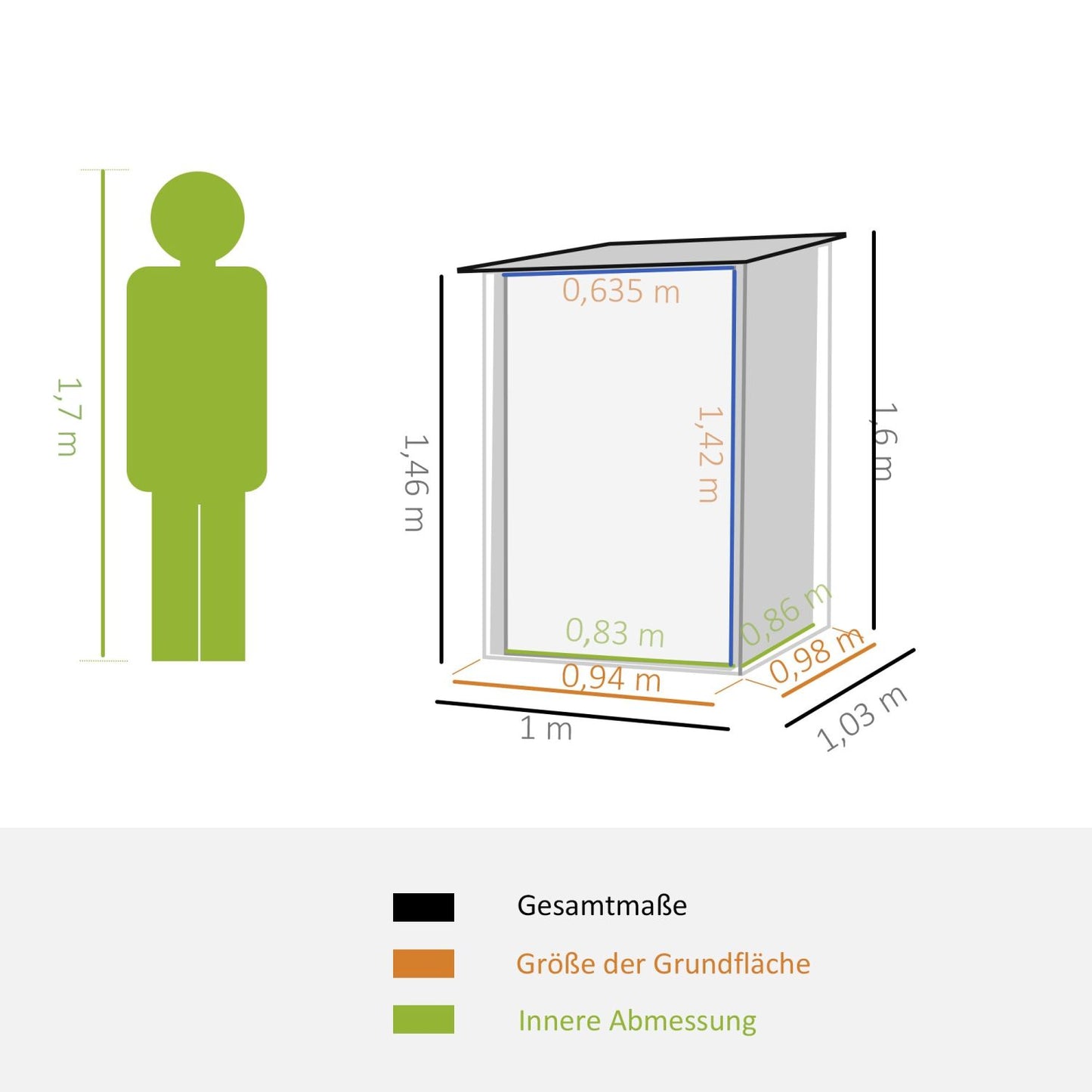 Geräteschuppen, Gerätehaus, Gartenschrank, Gerätehaus metall, 1x1 m, Outdoor schrank, verzinkter Stahl, Outsunny, 4