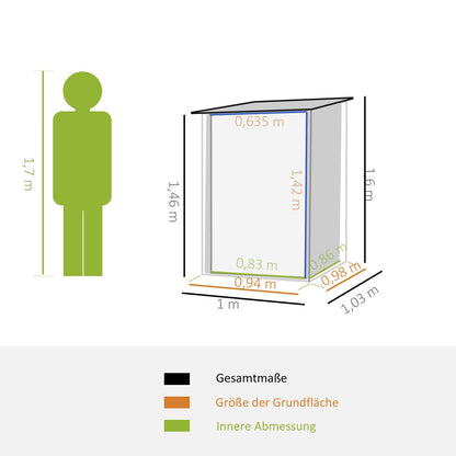 Geräteschuppen, Gerätehaus, Gartenschrank, Gerätehaus metall, 1x1 m, Outdoor schrank, verzinkter Stahl, Outsunny, 4