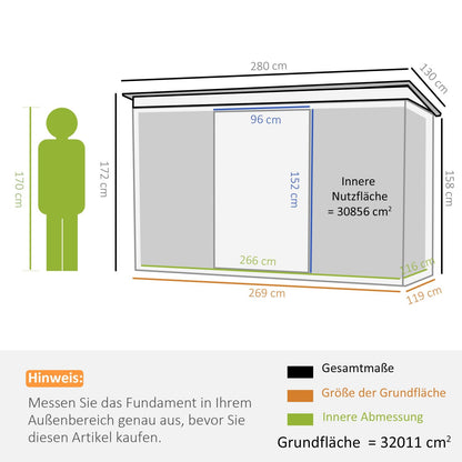 Gerätehaus, Gerätehaus metall, Geräteschuppen mit Schiebetür, Outdoor schrank, Gartenschrank, Lüftungsfenster, Outsunny, 2