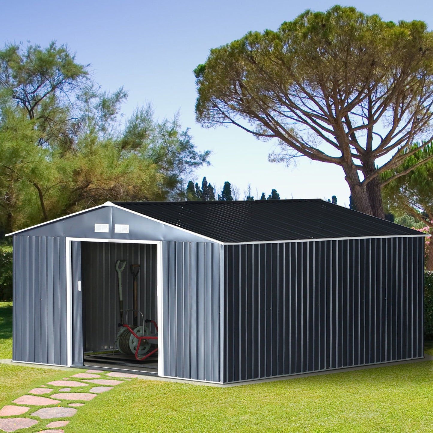 Geräteschuppen, Gerätehaus, Gartenschrank Wetterfest, Gerätehaus metall, mit Fundament, Outdoor schrank, Outsunny, 1