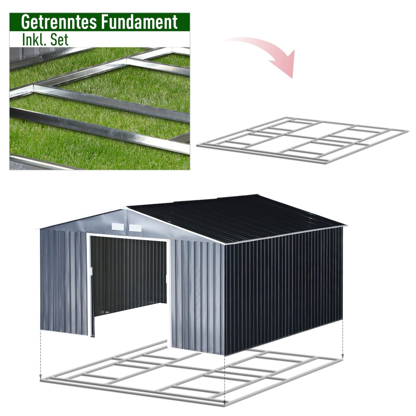 Geräteschuppen, Gerätehaus, Gartenschrank Wetterfest, Gerätehaus metall, mit Fundament, Outdoor schrank, Outsunny, 4