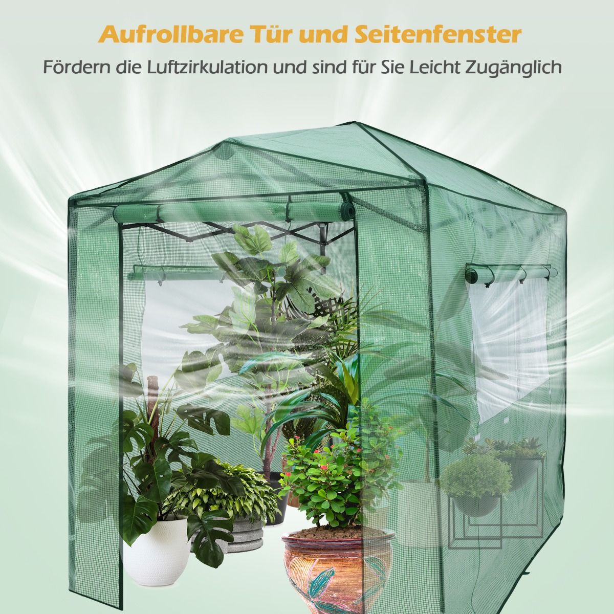 Gewächshaus, Foliengewächshaus, Gewächshaus groß, Tragbares Pop-up-Gewächshaus Begehbares, Gewächshaus folie 180 x 250 x 230 cm, Grün, Costway, 3