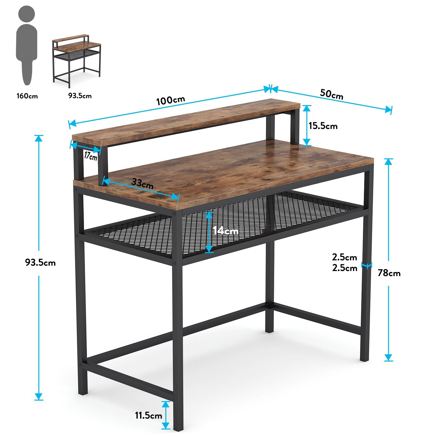 Gaming Tisch, Computer Schreibtisch, Schreibtisch, Schreibtisch Workstation mit Eisenrohrrahmen, Tribesigns, 8