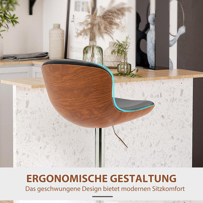 Barhocker höhenverstellbar, Barhocker 2er set, mit Fußstütze, Barstuhl mit Rückenlehne, Bistrohocker, Schwarz, HOMCOM, 2