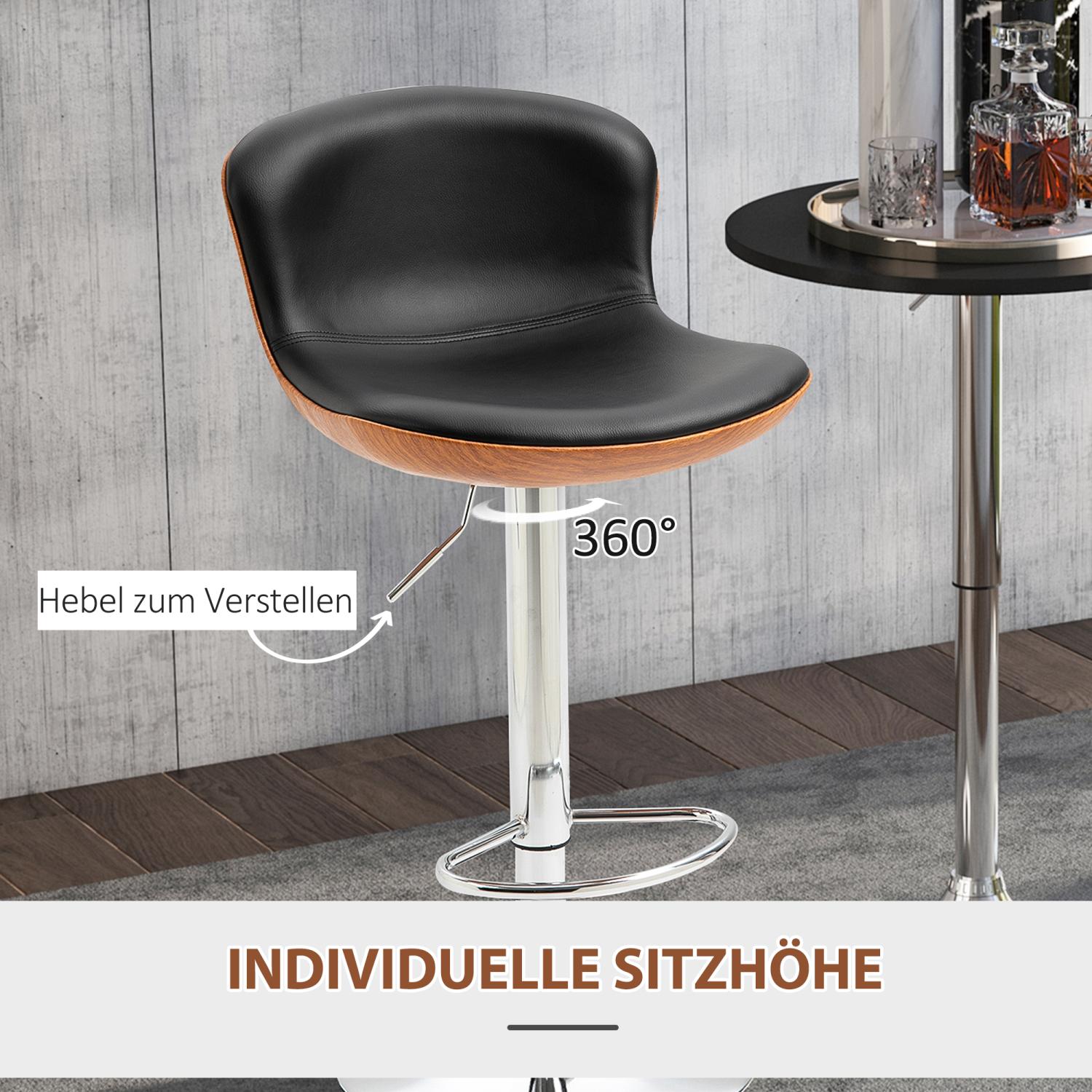 Barhocker höhenverstellbar, Barhocker 2er set, mit Fußstütze, Barstuhl mit Rückenlehne, Bistrohocker, Schwarz, HOMCOM, 3