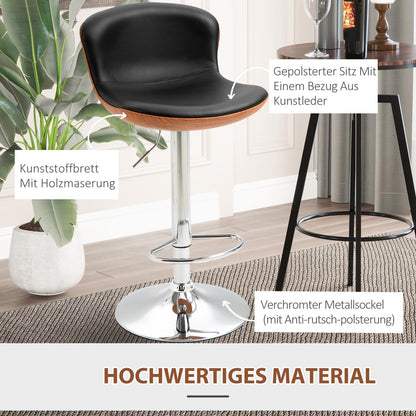 Barhocker höhenverstellbar, Barhocker 2er set, mit Fußstütze, Barstuhl mit Rückenlehne, Bistrohocker, Schwarz, HOMCOM, 5