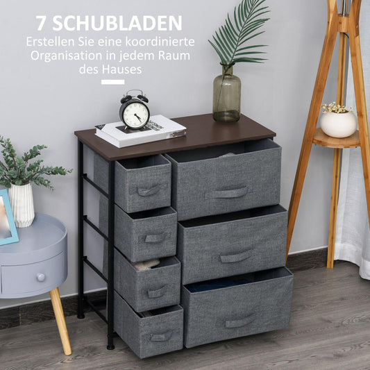 Schubladenschrank Aufbewahrungsschrank 7 faltbar Stoffschubladen Metallgestell Holzoptik Vliesstoff Grau HOMCOM, 2