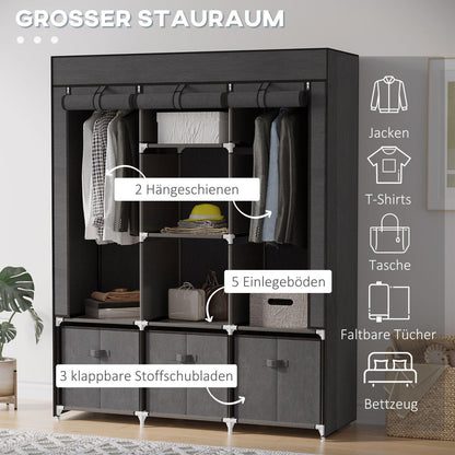 Stoffkleiderschrank, Faltschrank, Faltbarer Kleiderschrank, Stoffschrank, mit Reißverschluss, Dunkelgrau, HOMCOM, 2