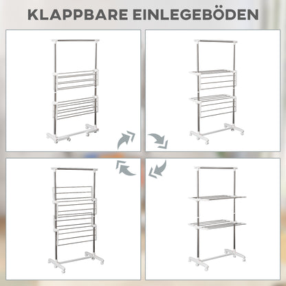 Wäscheständer platzsparend, Wäscheständer hoch, Wäscheturm, Wäschetrockner-Turm Seitenflügel auf 2 Ebenen klappbar HOMCOM, 3