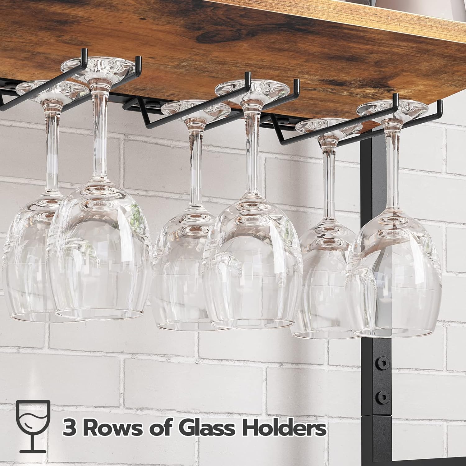 Weinregal, Flaschenregal, für 16 Flaschen, Weinständer, mit Tischplatte, Weinglashalter, Braun-schwarz, HOOBRO, 3