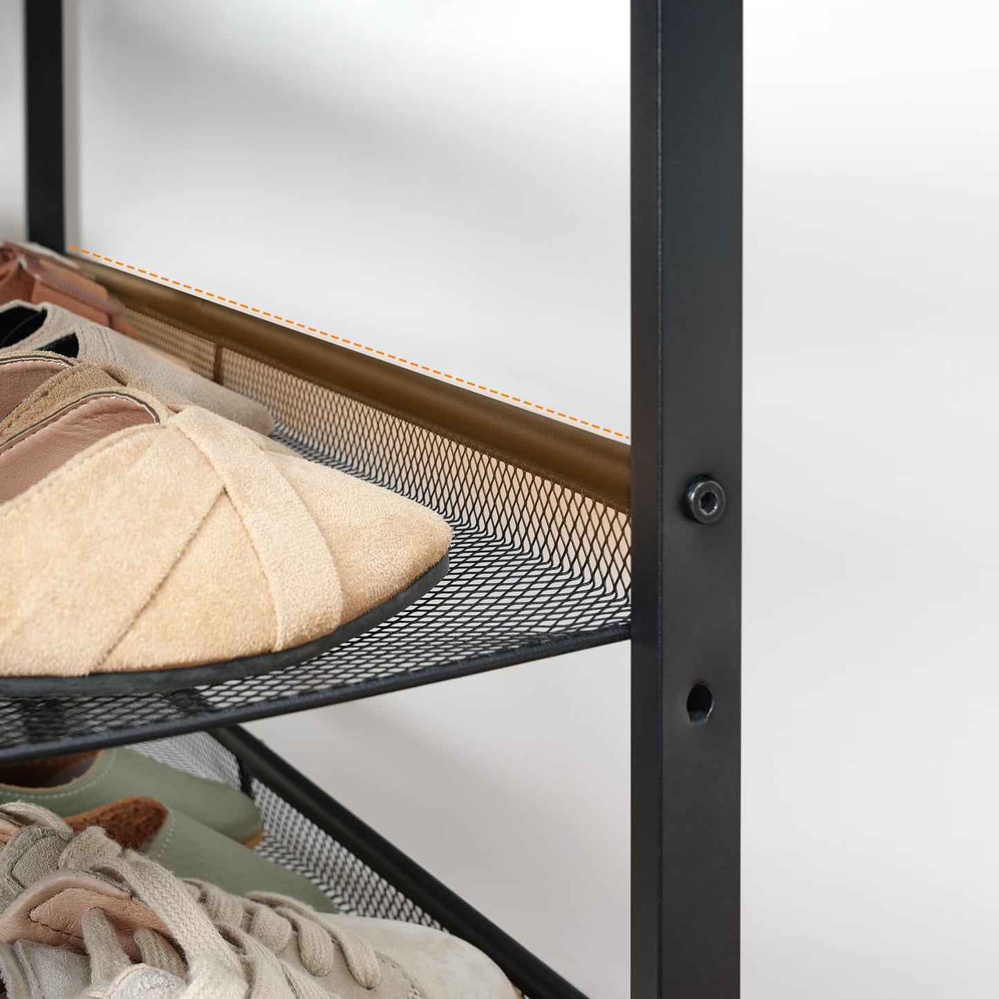 Schuhregal, 5 Ebenen, Schuhschrank hoch, 4 verstellbares netzablage, für 16-20 Paar, schuhregal schmal, Braun-schwarz, HOOBRO, 7