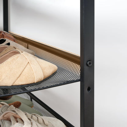 Schuhregal, 5 Ebenen, Schuhschrank hoch, 4 verstellbares netzablage, für 16-20 Paar, schuhregal schmal, Braun-schwarz, HOOBRO, 7