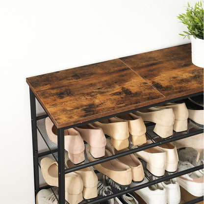 Schuhregal, 5 Ebenen, Schuhschrank hoch, 4 verstellbares netzablage, für 16-20 Paar, schuhregal schmal, Braun-schwarz, HOOBRO, 2